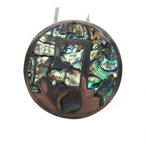 Taxco Mexican Sterling Silver 925 Abalone Inlay Round Brooch Pin Abstract
